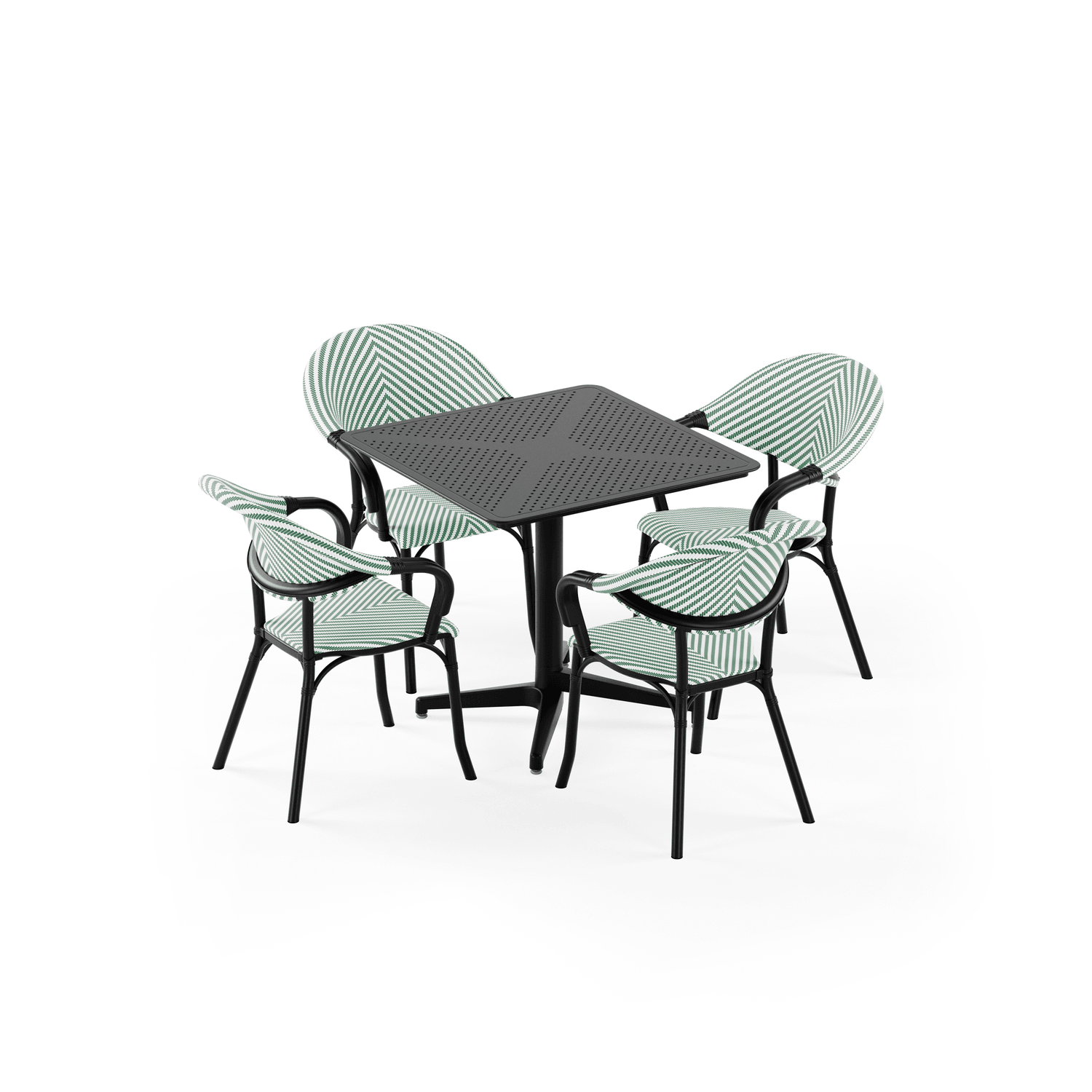 Siyah Gövde File Yeşil Beyaz 4 Kişilik Bahçe Masa Sandalye