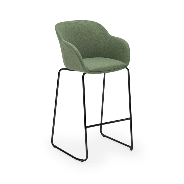 Yeşil Kumaş Bar Sandalyesi Siyah Metal Ayaklı Ergonomik Model
