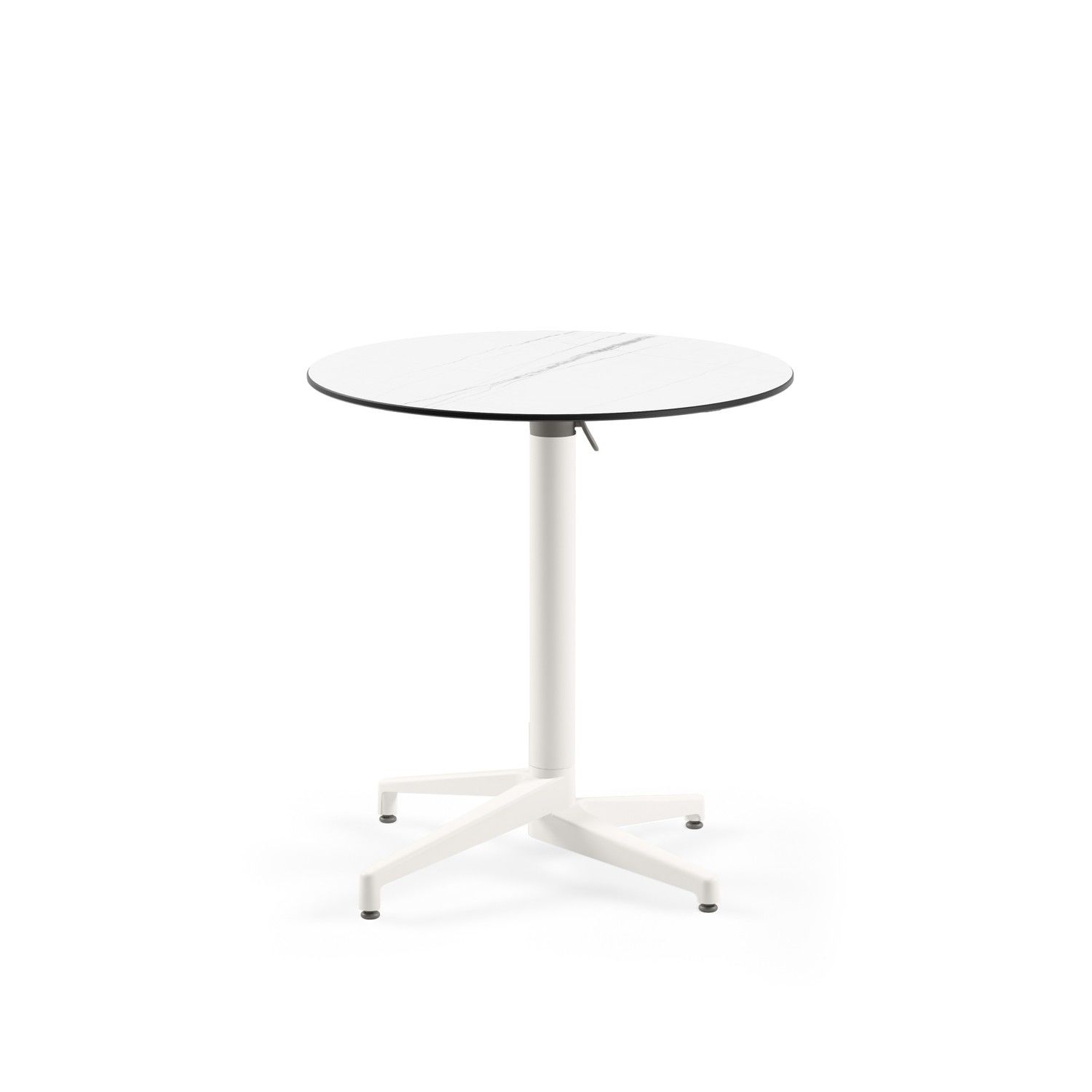 Paslanmaz Compact Katlanır Cafe Masası - 77 cm Yuvarlak, Beyaz Mermer Desenli, Dayanıklı Bahçe ve Dış Mekan Masası