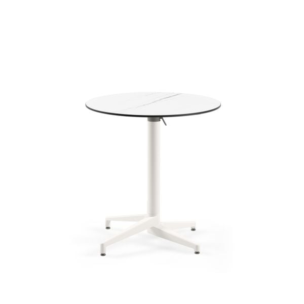 Paslanmaz Compact Katlanır Cafe Masası - 77 cm Yuvarlak, Beyaz Mermer Desenli, Dayanıklı Bahçe ve Dış Mekan Masası