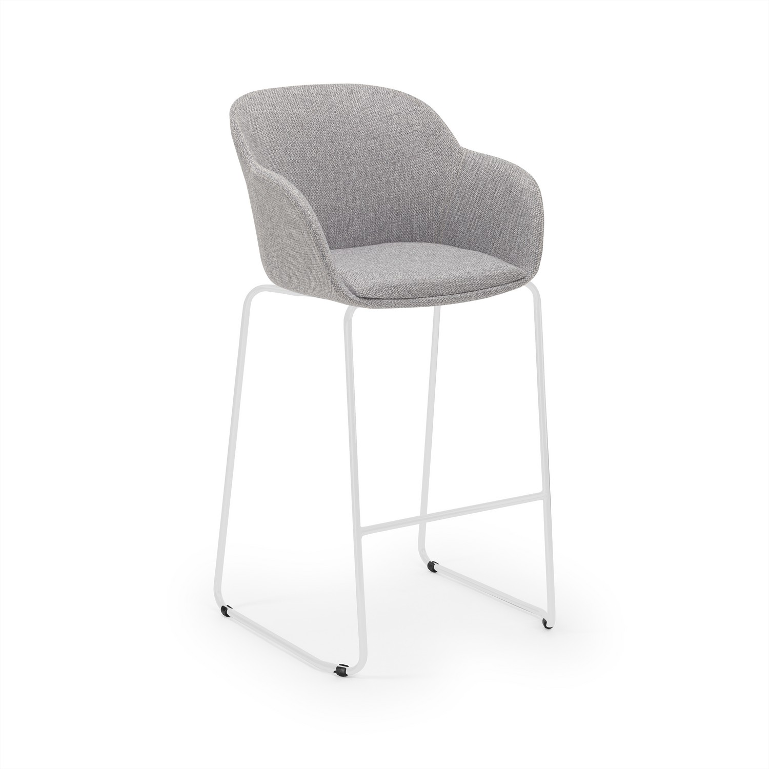 Ergonomik Gri Kumaş Mutfak Bar Sandalyesi Metal Beyaz Ayaklı