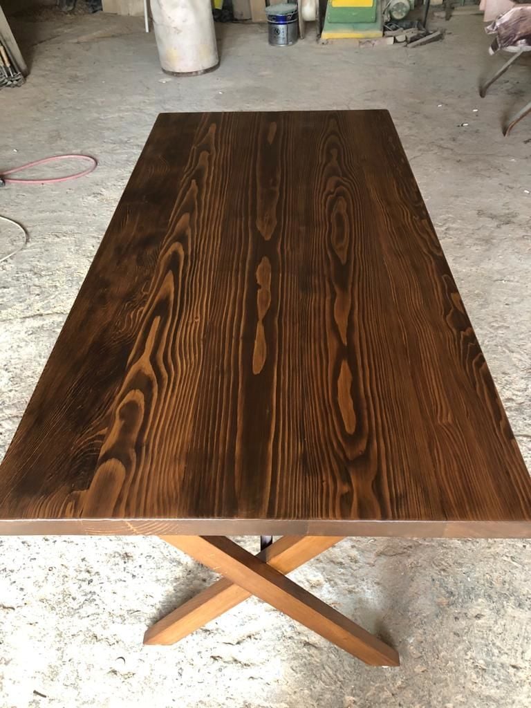 Düz Kenar Ceviz Rengi Kütük Restaurant Masası 140x75.cm