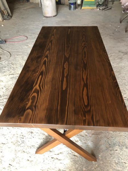 Düz Kenar Ceviz Rengi Kütük Restaurant Masası 140x75.cm