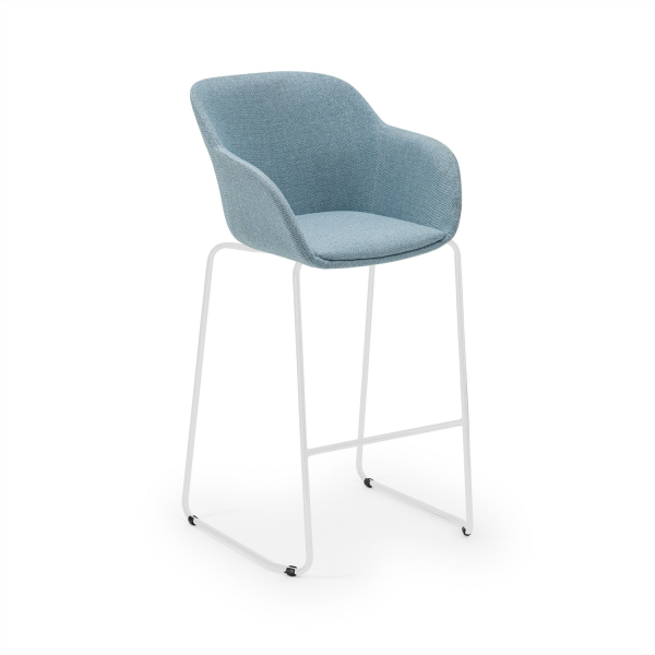 Rahat Açık Mavi Kumaş Döşemeli Metal Ayaklı Ergonomik Mutfak & Bar Sandalyesi