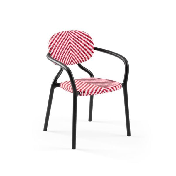 Siyah Kırmızı Beyaz Fileli Kollu Bahçe Sandalyesi