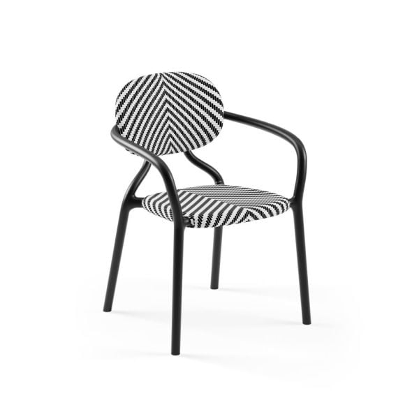 Siyah Beyaz Fileli Kollu Dış Mekan Sandalyesi