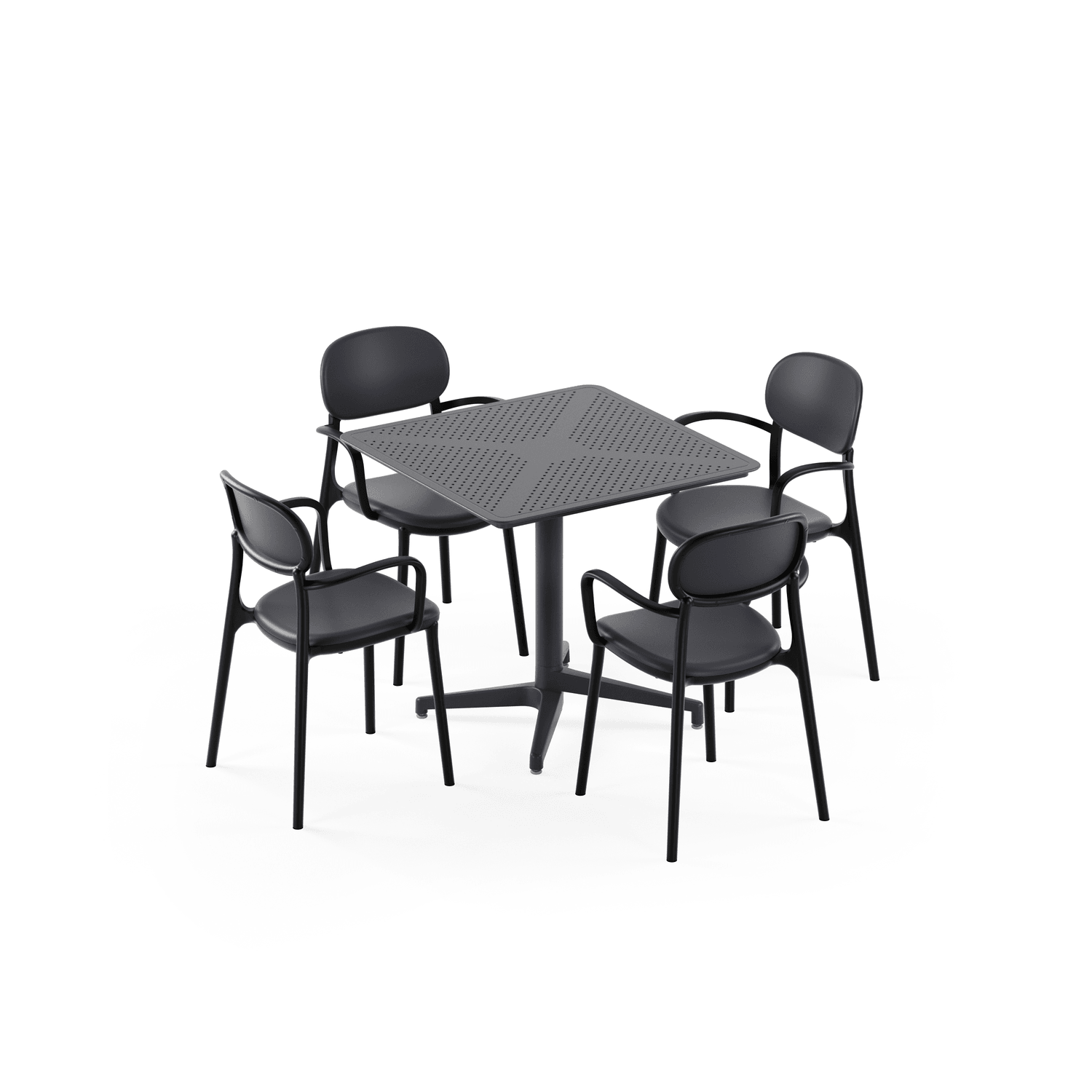 Antrasit Bahçe Masa Sandalye Takımı 4 Kişilik 80x80 Sabit Masa