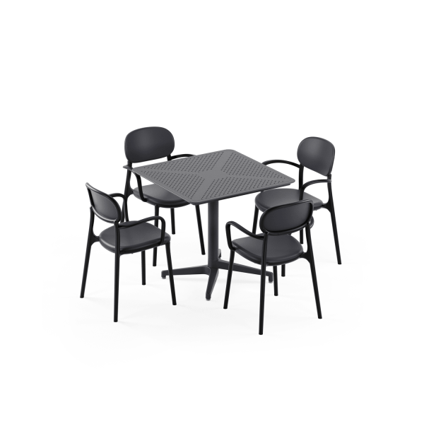Antrasit Bahçe Masa Sandalye Takımı 4 Kişilik 80x80 Sabit Masa
