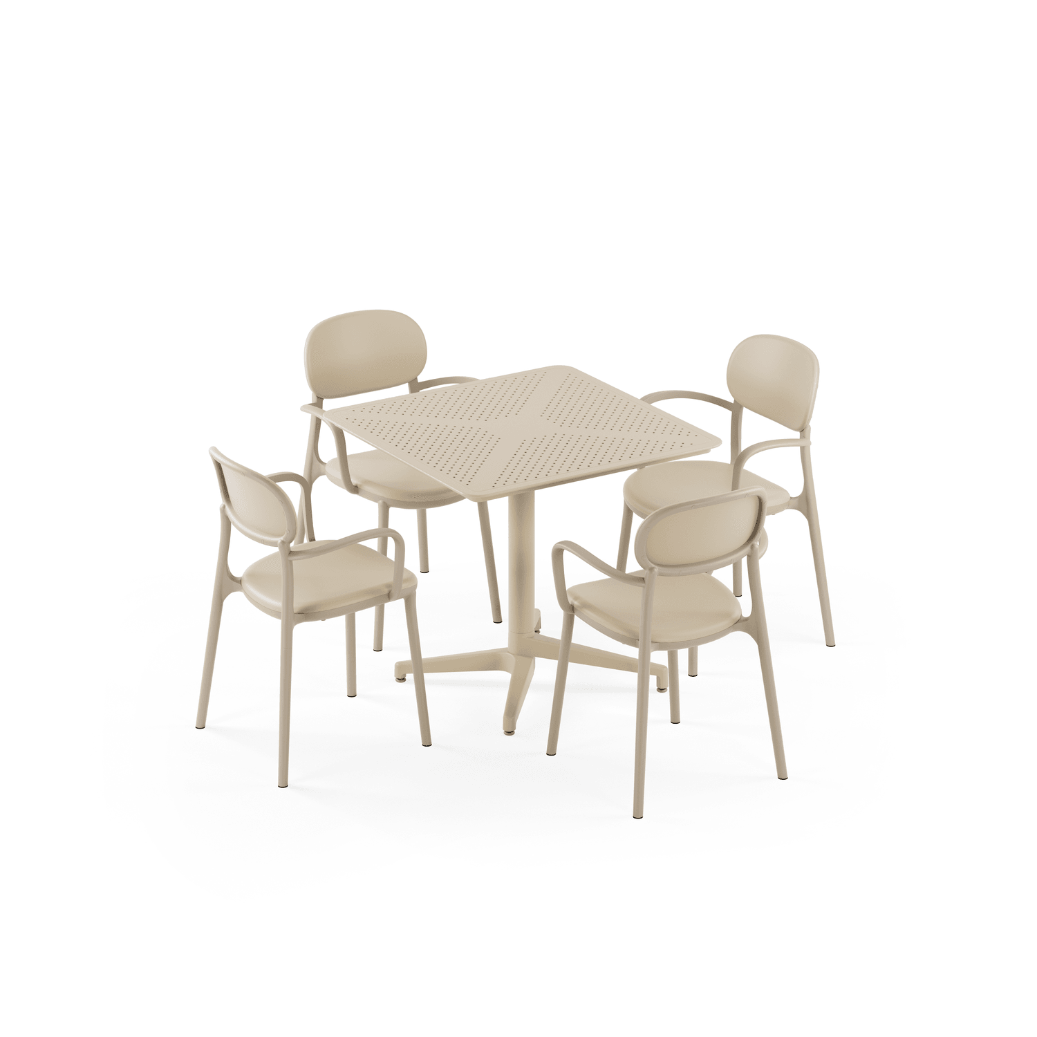 Bej Dış Mekan Bahçe Masa Sandalye Takımı 4 Kişilik 80x80 cm Sabit Masa Seti