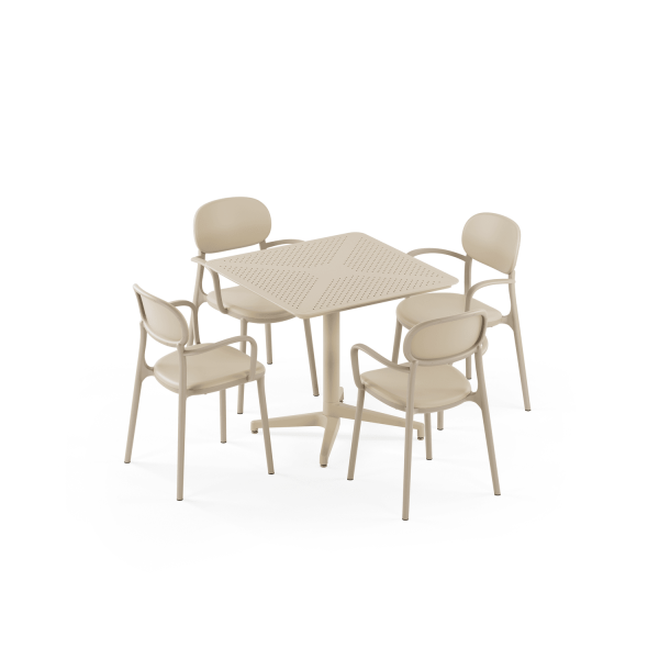Bej Dış Mekan Bahçe Masa Sandalye Takımı 4 Kişilik 80x80 cm Sabit Masa Seti
