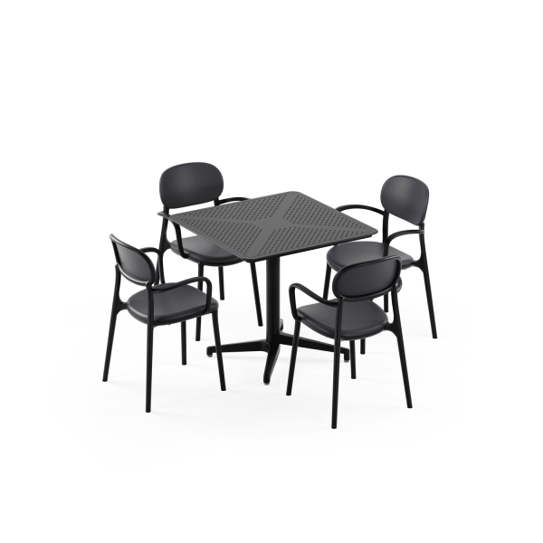 Dış Mekan Bahçe Masa Sandalye Takımı 4 Kişilik | 80x80cm Sabit Masa + Kollu Sandalye