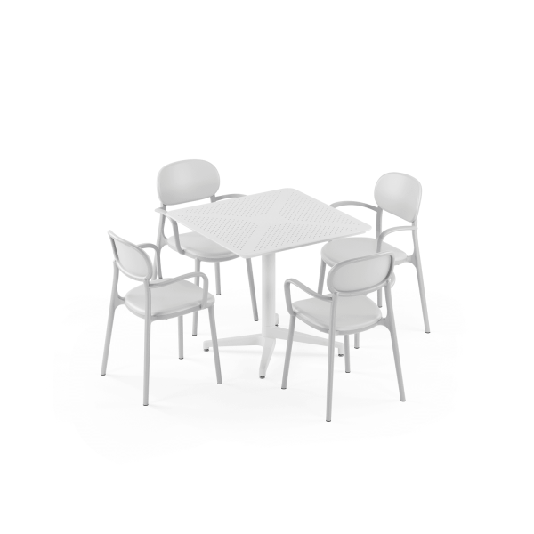 4 Kişilik Dış Mekan Bahçe Masa Sandalye Takımı 80x80 cm Beyaz Soğuk Gri