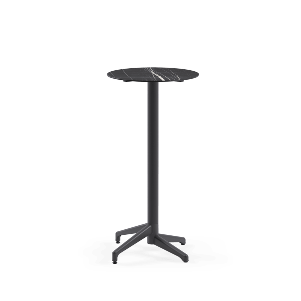 Compact Paslanmaz Yuvarlak Bar Masası - Siyah Mermer Desenli, 60 cm | İç ve Dış Mekan Dayanıklı Bahçe, Cafe & Restoran Bar Masası