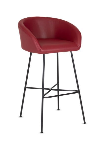 Poli Bar Sandalyesi – Silinebilir Bordo Deri, Siyah Tel Ayaklı, Ergonomik ve Dayanıklı Modern Bar Sandalyesi