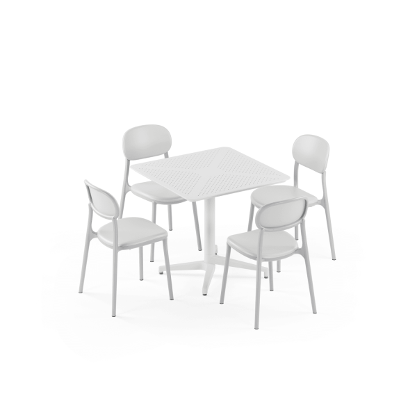 Katlanır Bahçe Masa Sandalye Takımı 4 Kişilik 80x80cm | Beyaz Ve Soğuk gri Renk | Dış Mekan, Balkon, Teras, Cafe, Otel, Restoran Kullanımına Uygun