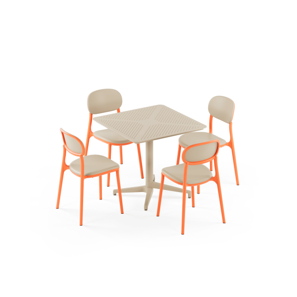 Bej Turuncu Dış Mekan Bahçe Masa Sandalye Takımı 4 Kişilik 80x80 Masa + 4 Sandalye