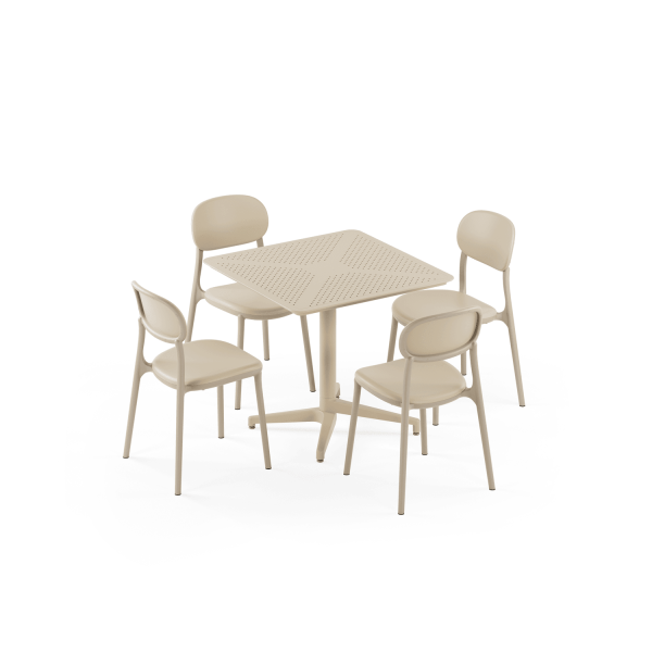 Kum beji bej Dış Mekan Bahçe Masa Takımı | 4 Sandalye + 80x80 Masa Seti