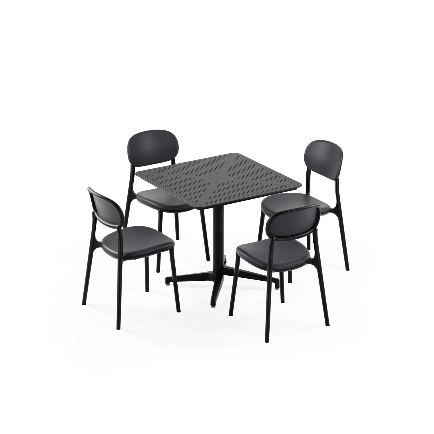 Siyah 4 Kişilik Bahçe Masa Sandalye Takımı | 80x80 cm Sabit Masa | Otel, Kafe, Restoran, Teras, Balkon Uyumlu Dış Mekan Set