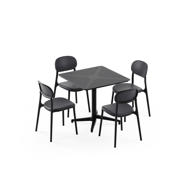 Siyah 4 Kişilik Bahçe Masa Sandalye Takımı | 80x80 cm Sabit Masa | Otel, Kafe, Restoran, Teras, Balkon Uyumlu Dış Mekan Set