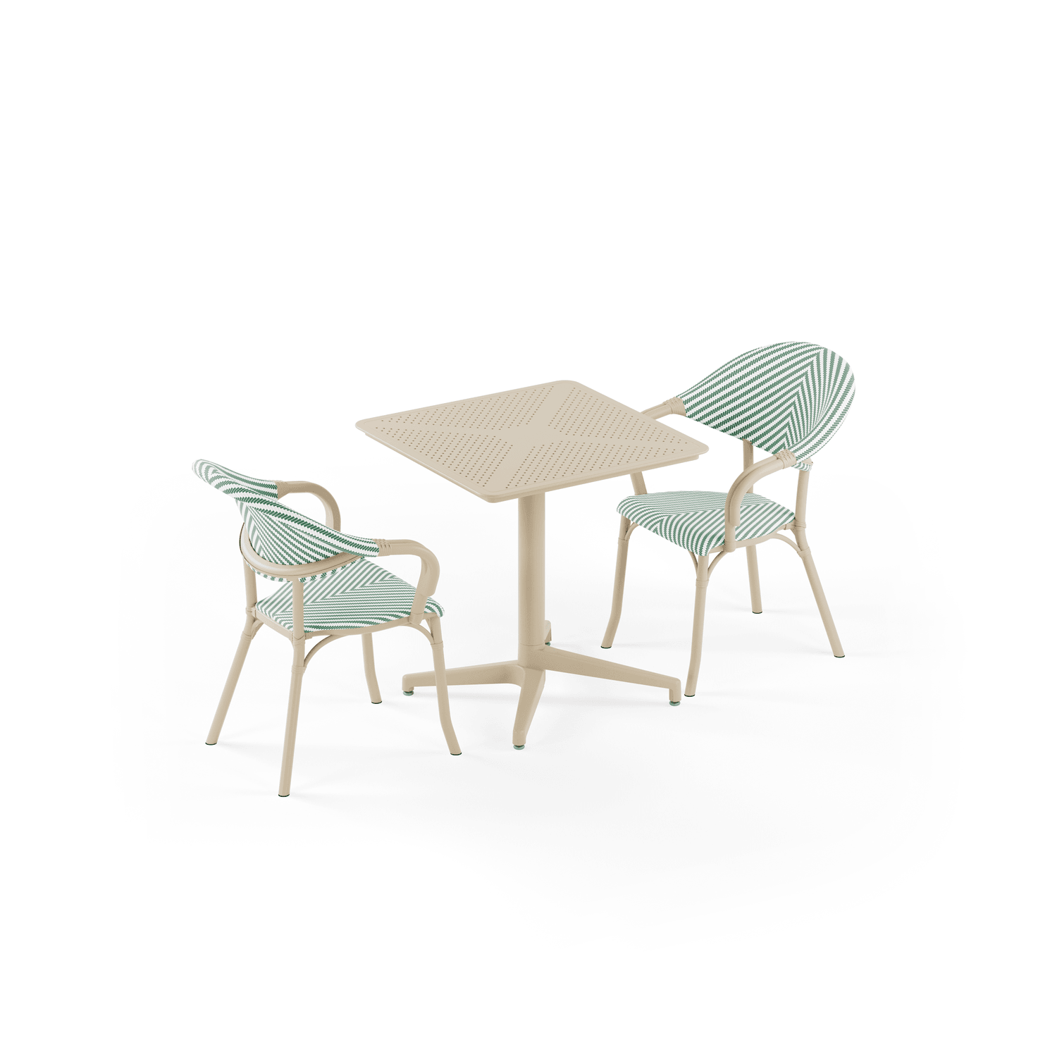 Bej Yeşil Beyaz Fileli 2 Kişilik Bahçe Masa Sandalye Takımı