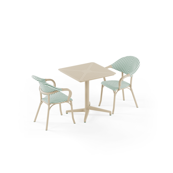 Bej Yeşil Beyaz Fileli 2 Kişilik Bahçe Masa Sandalye Takımı