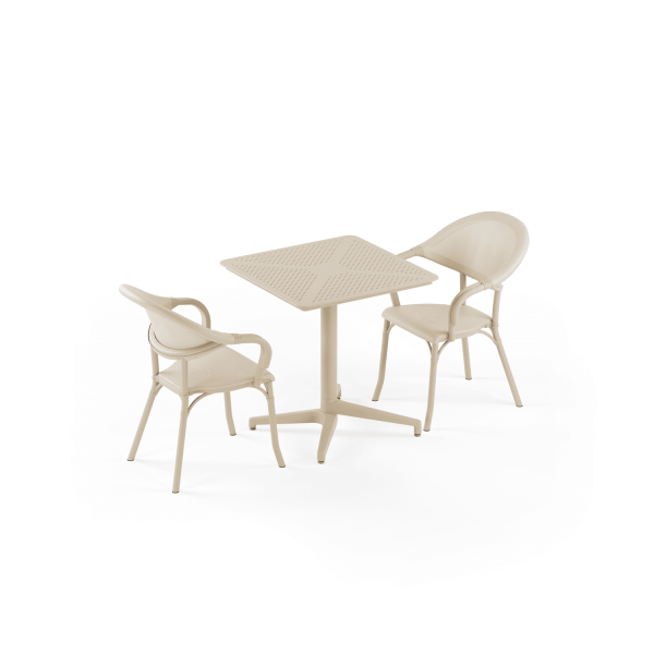 Bej Fileli 2 Kişilik Bahçe Masa Sandalye Takımı 70x70