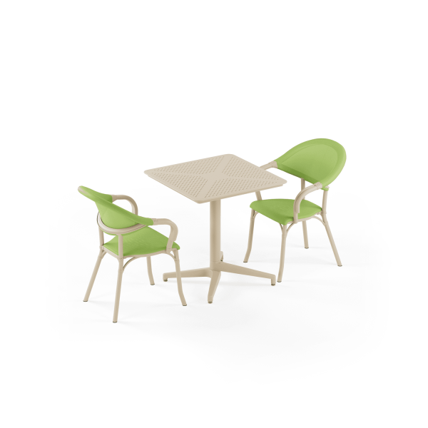 Bej Yeşil 2 Kişilik 70x70 Bahçe Masa Sandalye Takımı