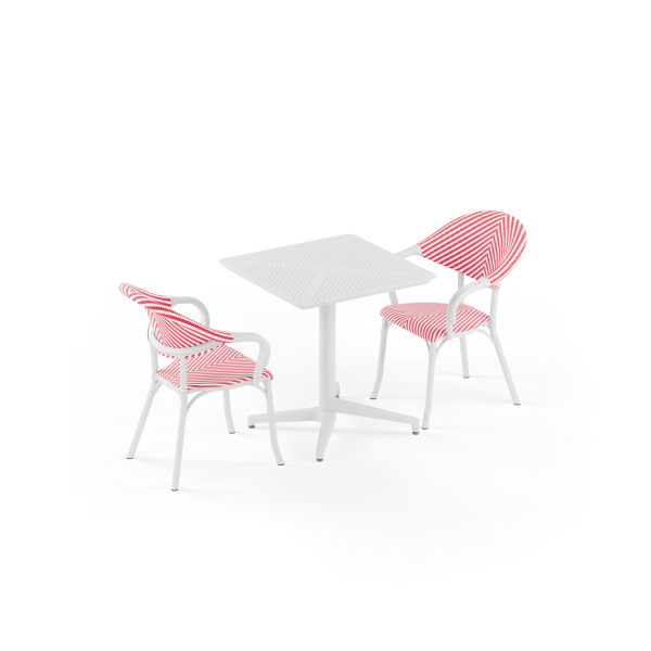 Beyaz Kırmızı Beyaz Filali 2 Kişilik 70x70 Bahçe Masa Seti