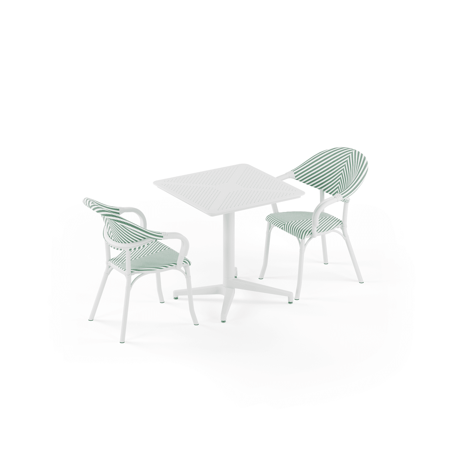 Beyaz Yeşil Fileli 2 Kişilik Bahçe Masa Sandalye Seti 70x70