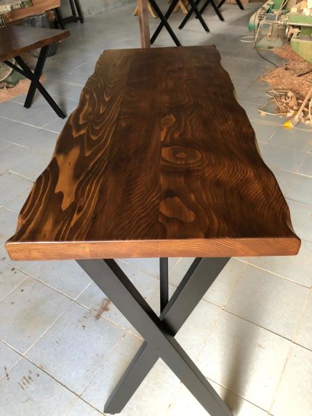Çapraz Ayak Ceviz Rengi Kütük Bar Masası 40x120