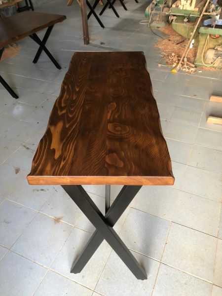 Çapraz Ayak Ceviz Rengi Kütük Bar Masası 40x120