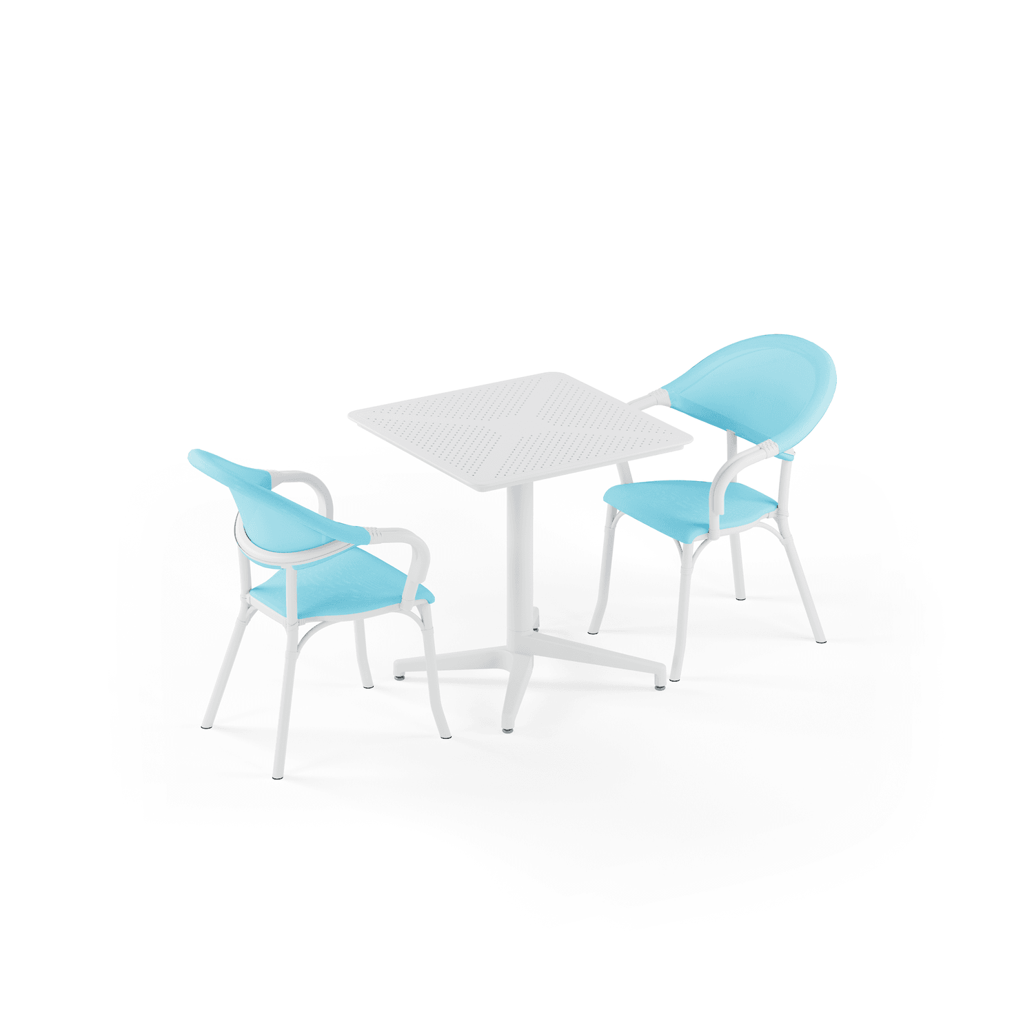 Beyaz Turkuaz Mavi Fileli 2 Kişilik Bahçe Masa Sandalye Seti