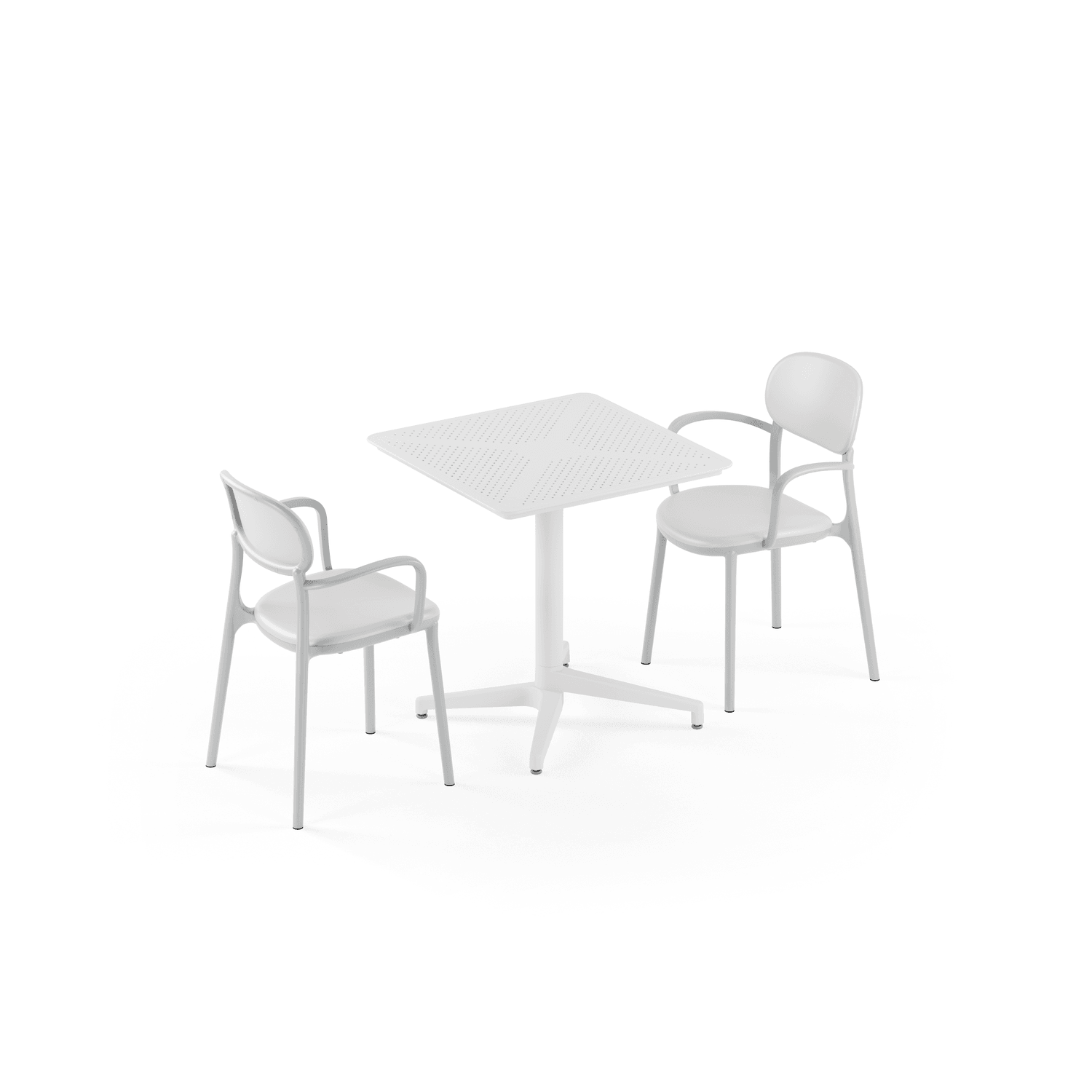 Dış Mekan Bahçe Masa Sandalye Takımı 2 Kişilik 70x70 cm Sabit Masa Soğuk Gri Kollu Sandalye Seti