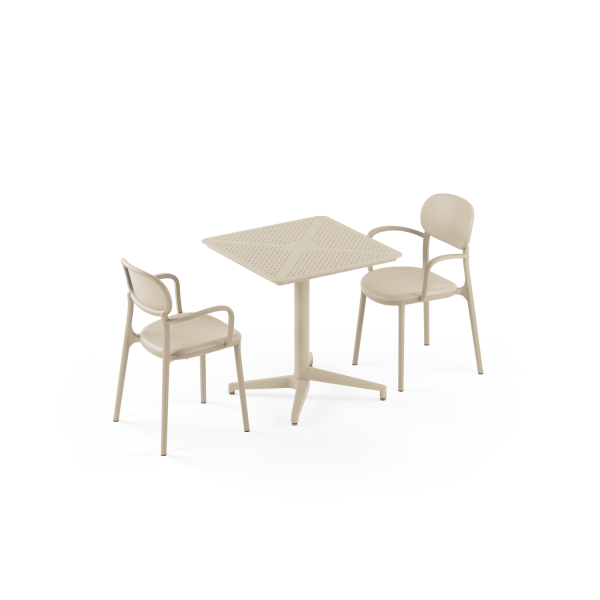 Bej 2 Kişilik Dış Mekan Bahçe Masa Sandalye Takımı 70x70 cm – Mutfak, Otel, Cafe, Balkon, İçin