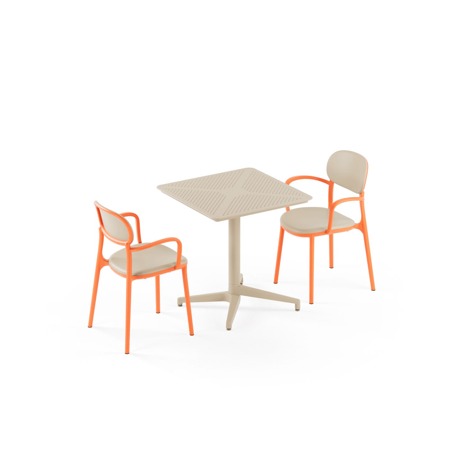 Bej Turuncu Dış Mekan Bahçe Masa Sandalye Takımı 2 Kişilik 70x70 cm Sabit Masa Seti – Otel, Restaurant, Cafe, Balkon, Mutfak İçin