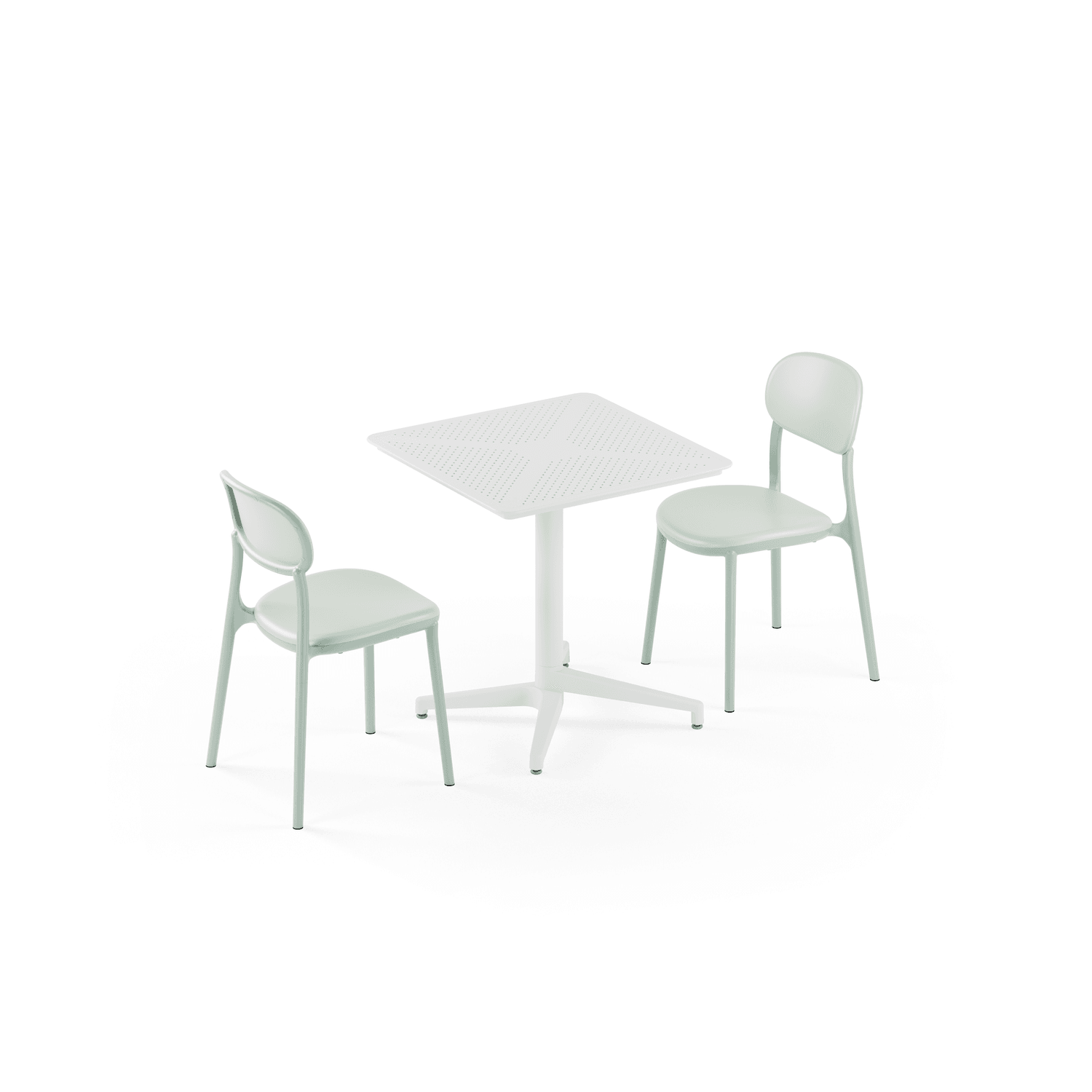 Katlanır Dış Mekan Bahçe Masa Sandalye Takımı 2 Kişilik 70x70 cm | Beyaz Masa Nil Yeşili Sandalye Seti | Otel, Kafe, Balkon, Mutfak İçin