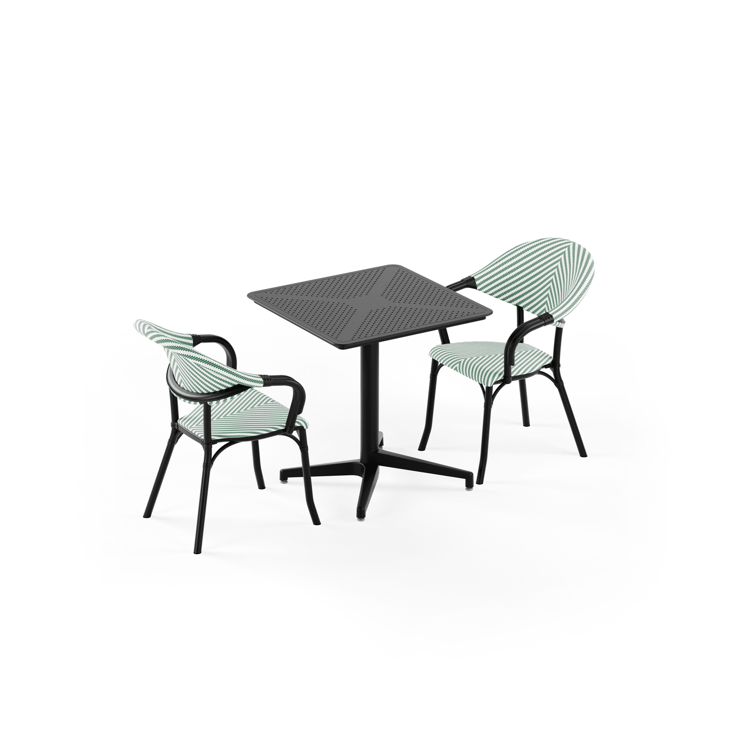 Siyah Yeşil Beyaz 2 Kişilik 70x70 Bahçe Masa Sandalye Seti