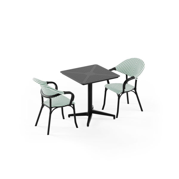 Siyah Yeşil Beyaz 2 Kişilik 70x70 Bahçe Masa Sandalye Seti