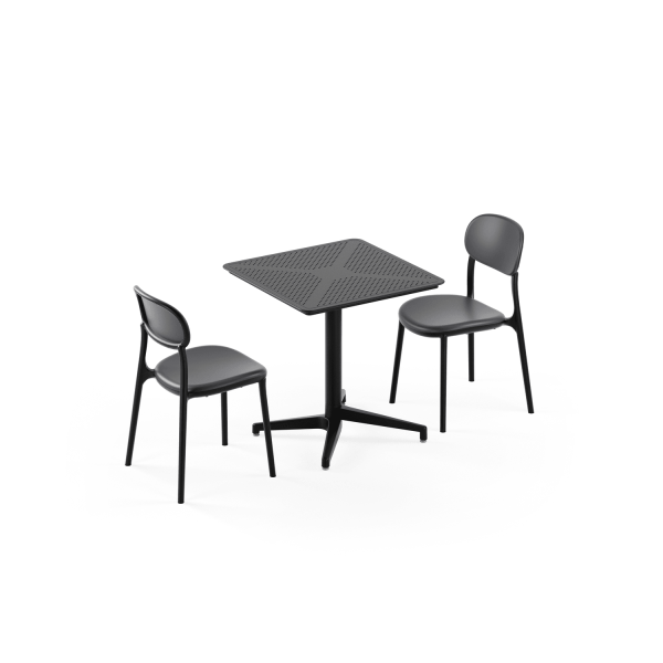 Siyah Katlanır Bahçe Masa Sandalye Takımı 2 Kişilik | Dış Mekan Otel, Cafe, Balkon İçin Plastik Masa Sandalye Seti 70x70 cm