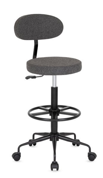Alfa Arkalıklı Tekerlekli Siyah Metal Antrasit Gri Kumaş Yüksek Bar Boy Laboratuvar Taburesi - Amortisörlü, Ayak Dayama Çemberli, Yüksekliği Ayarlanabilir, Ergonomik Tasarım