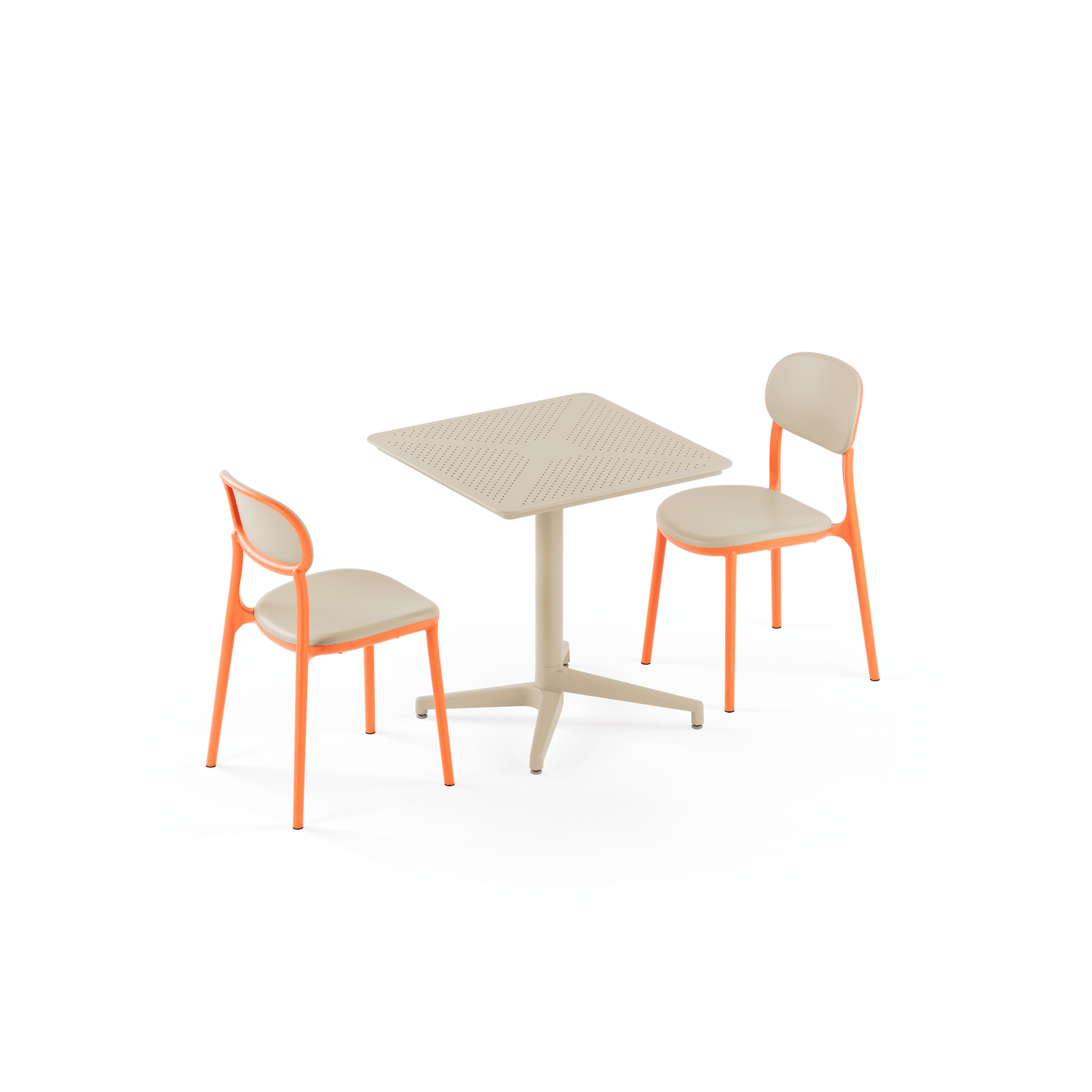 Bej Turuncu 2 Kişilik Katlanabilir Dış Mekan Bahçe Masa Sandalye Takımı – 70x70 cm | Paslanmaz, Dayanıklı, Otel & Cafe İçin Ideal