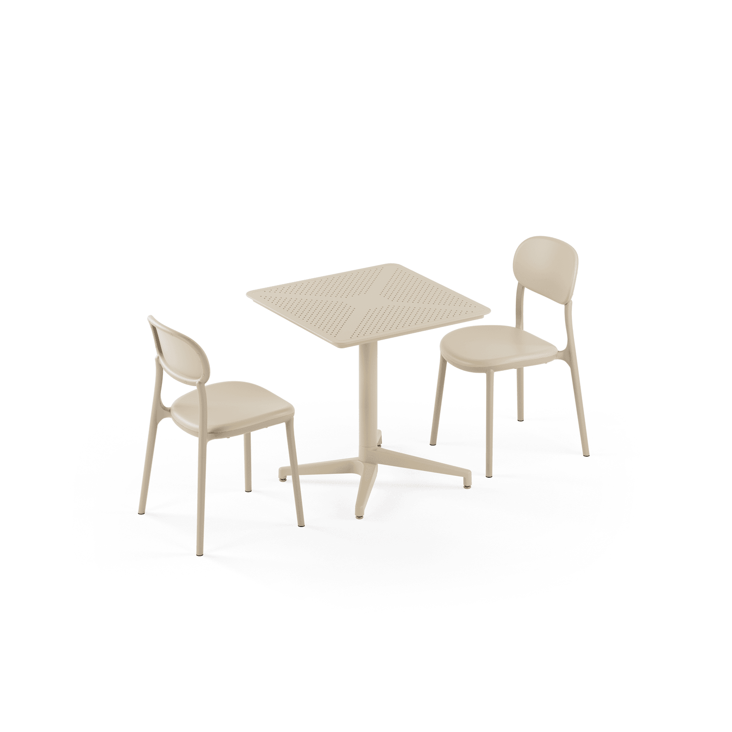 Bej Katlanır Bahçe Masa Sandalye Takımı 2 Kişilik 70x70 cm | Paslanmaz Dış Mekan Seti – Otel, Restaurant, Cafe, Balkon, Mutfak