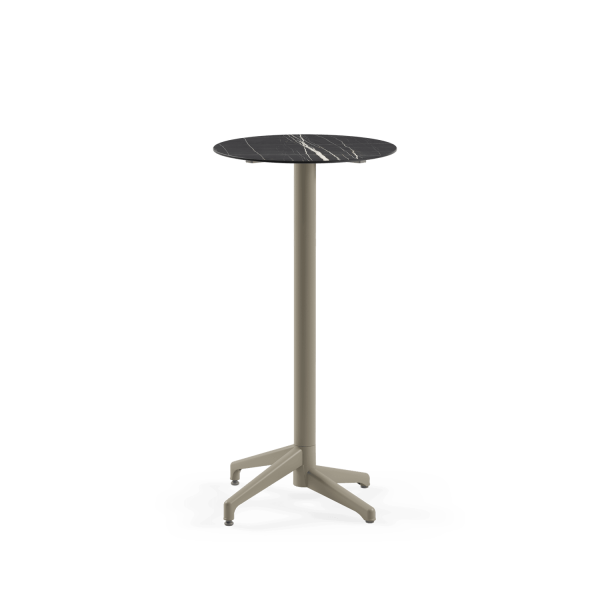 Compact Paslanmaz Vizon Ayak Bistro Bar Masası - 60 cm Çap, Siyah Mermer Desenli Laminat Üst, Dış Mekan Bahçe Kullanımı İçin Dayanıklı ve Şık
