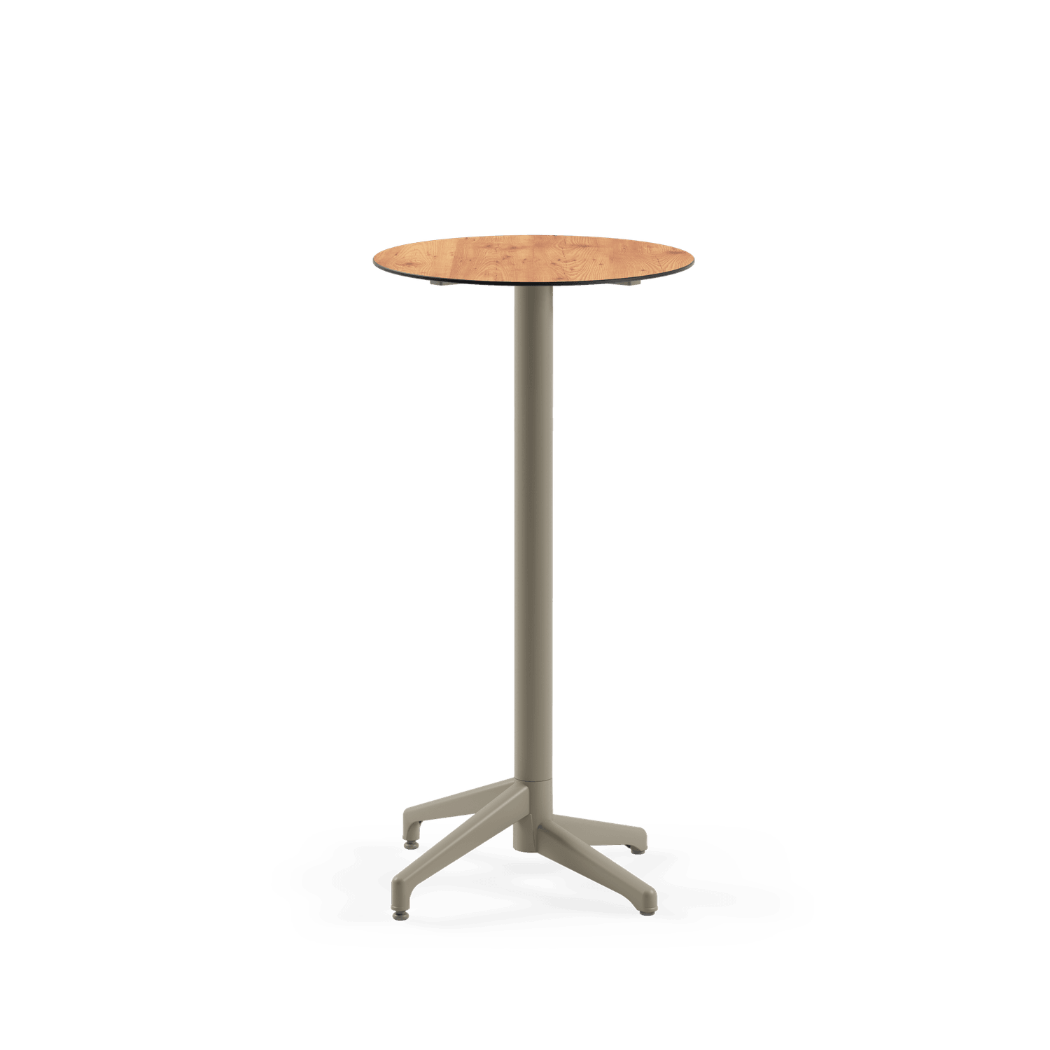 Compact Paslanmaz Bar Masası - Yuvarlak 60 cm, Novecento Ahşap Laminat Desenli, Dış Mekan Bahçe, Havuz Kenarı ve Restoran Kullanımı İçin Dayanıklı