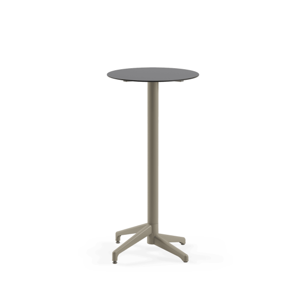 Compact Paslanmaz Bistro Bahçe Bar Masası | 60 cm Yuvarlak Antrasit Gri Laminat Üst, Vizon Renk Ayaklı, Dış Mekan Kullanımı, Çizilmeye Dayanıklı