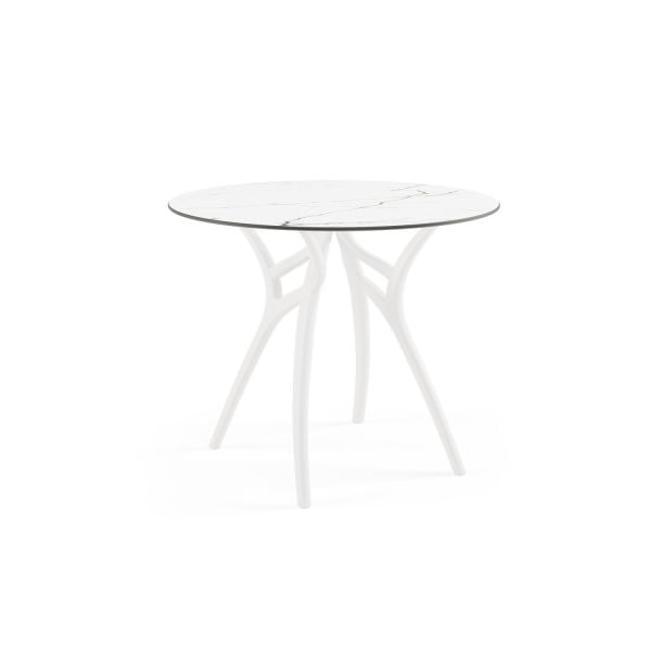 Beyaz Mermer 90 cm Yuvarlak Compact Bahçe Masası Dış Mekan