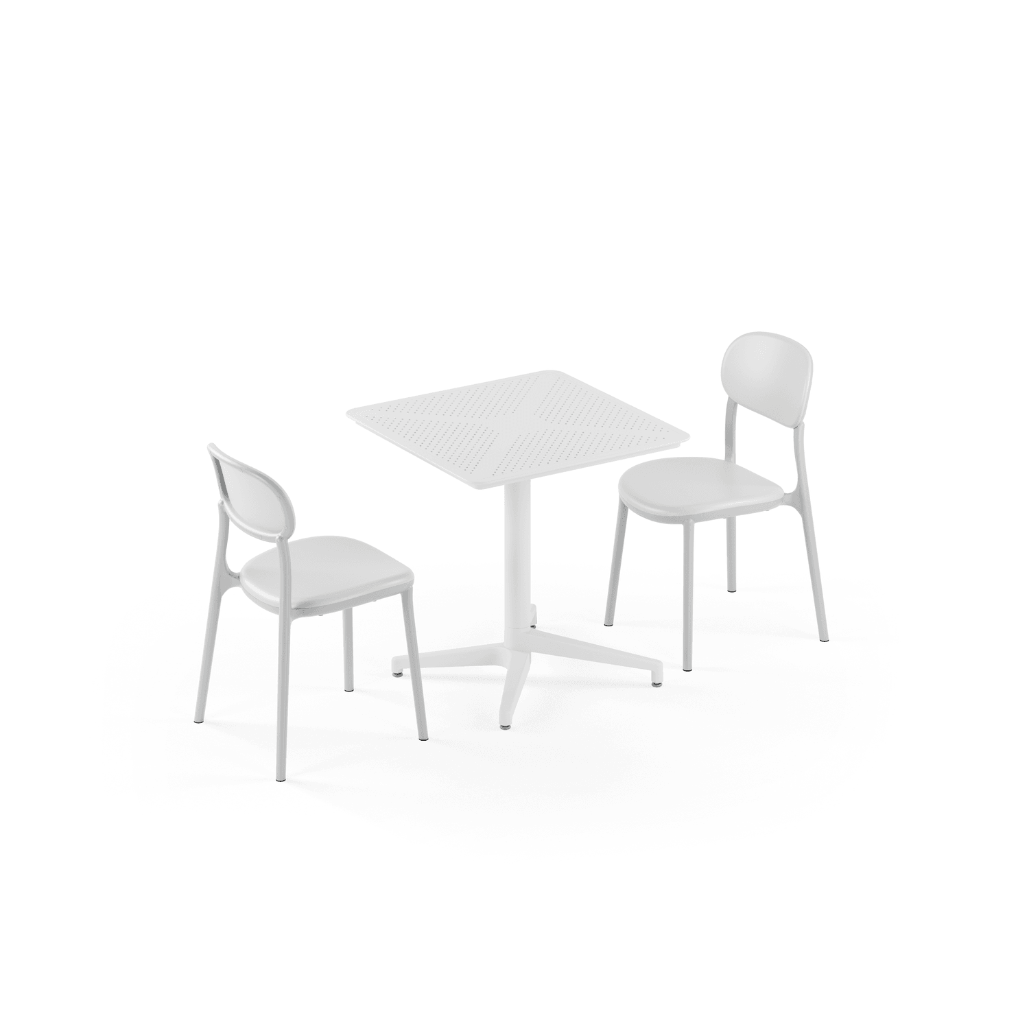 2 Kişilik Dış Mekan Bahçe Masa Sandalye Takımı Beyaz | 70x70 cm Sabit Masa + 2 Soğuk Gri Sandalye | Balkon, Mutfak, Kafe, Otel, Restoran Kullanımı için