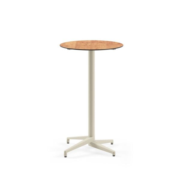 Compact Paslanmaz Yuvarlak Bistro Bar Masası - 70 cm Ahşap Desenli | İç ve Dış Mekan Kullanımına Uygun | Organizasyon & Kokteyl Masası