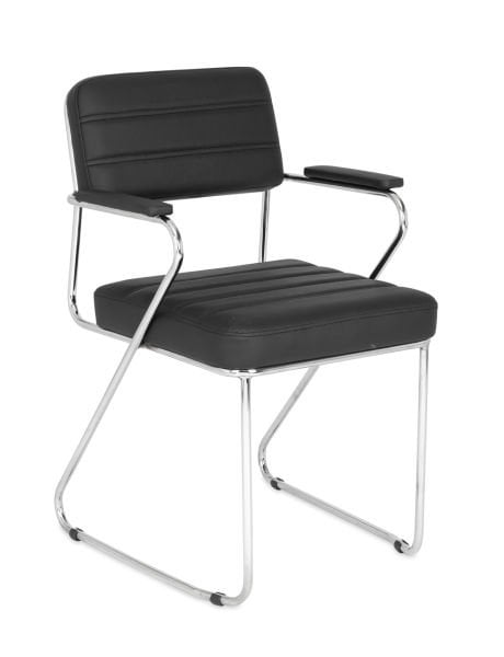 REX Siyah Deri Ofis Sandalyesi | Metal Krom İskelet, Ergonomik ve Şık Bekleme Sandalyesi | Ofis, Lobi, Klinik, Okul, Otel İçin İdeal