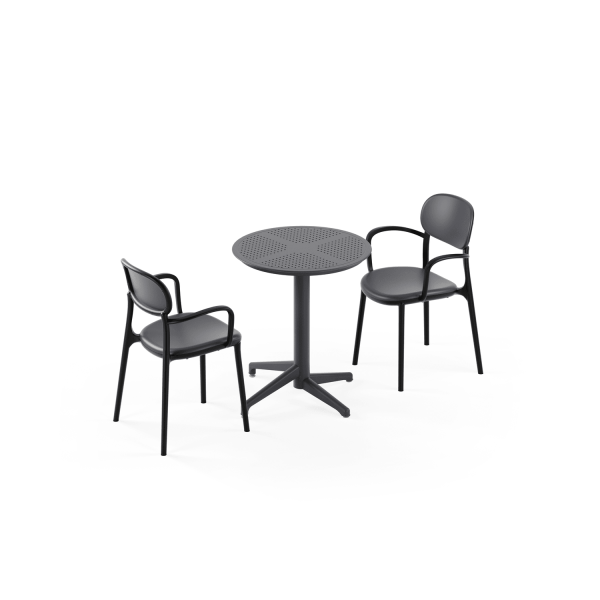 Antrasit 2 Kişilik Yuvarlak Bahçe Masa Sandalye Takımı – Dış Mekan Otel, Cafe, Balkon, Mutfak Uyumlu